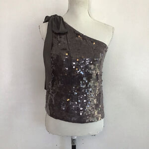 alice + olivia Women Elegant Gray Sequin One-Shoulder Top M